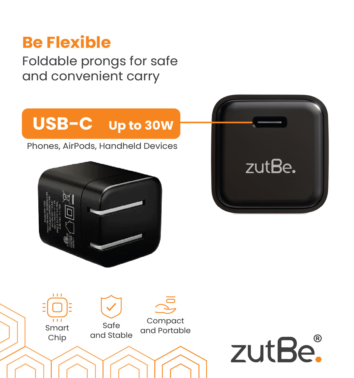 zutBe 30W Mini Wall Charger with Foldable Prongs