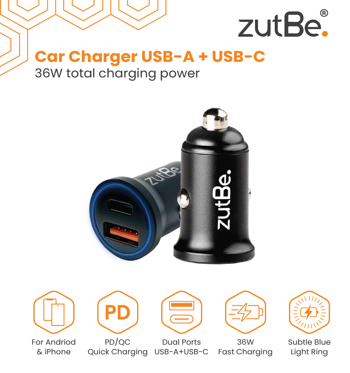 Car Charger USB-A + USB-C