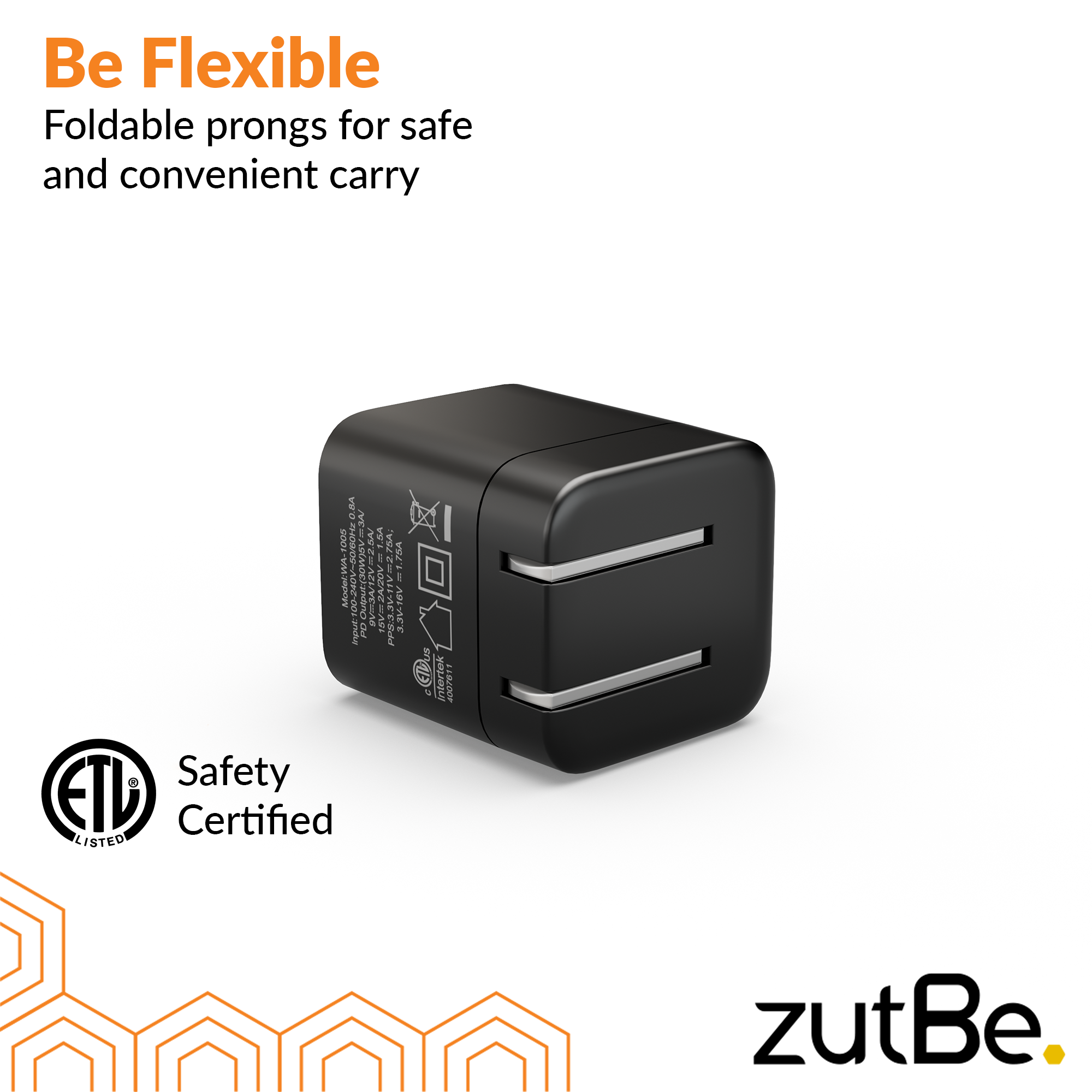 zutBe 30W Mini Wall Charger with Foldable Prongs