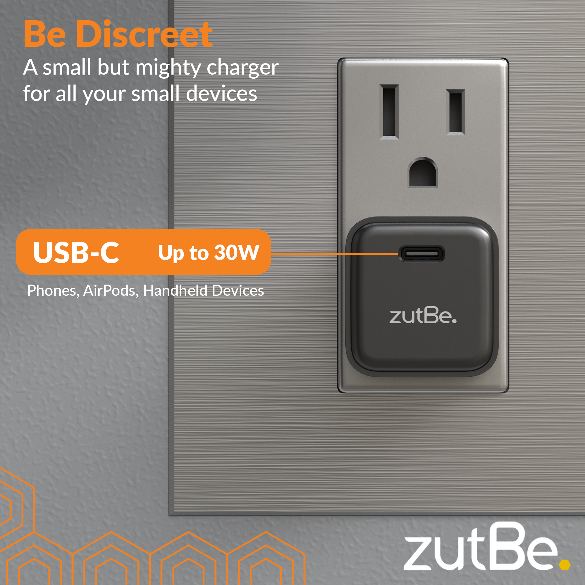 zutBe 30W Mini Wall Charger with Fixed Prongs